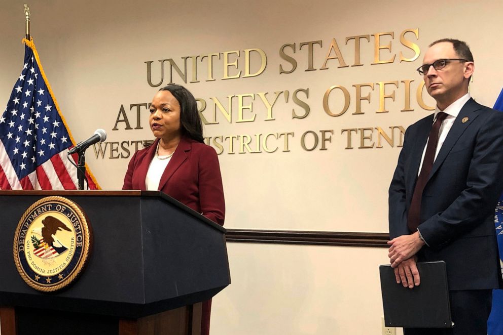 PHOTO: Kristen Clarke, the Assistant U.S. Attorney General for the Department of Justice's Civil Rights Division, speaks during a news conference, July 27, 2023 in Memphis, Tenn.