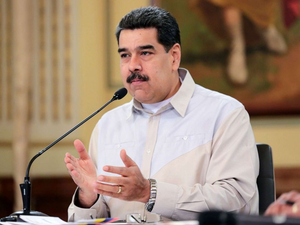 PHOTO: Venezuelas President Nicolas Maduro speaks during a meeting with members of the government at the Miraflores Palace Caracas, Venezuela, April 23, 2019.