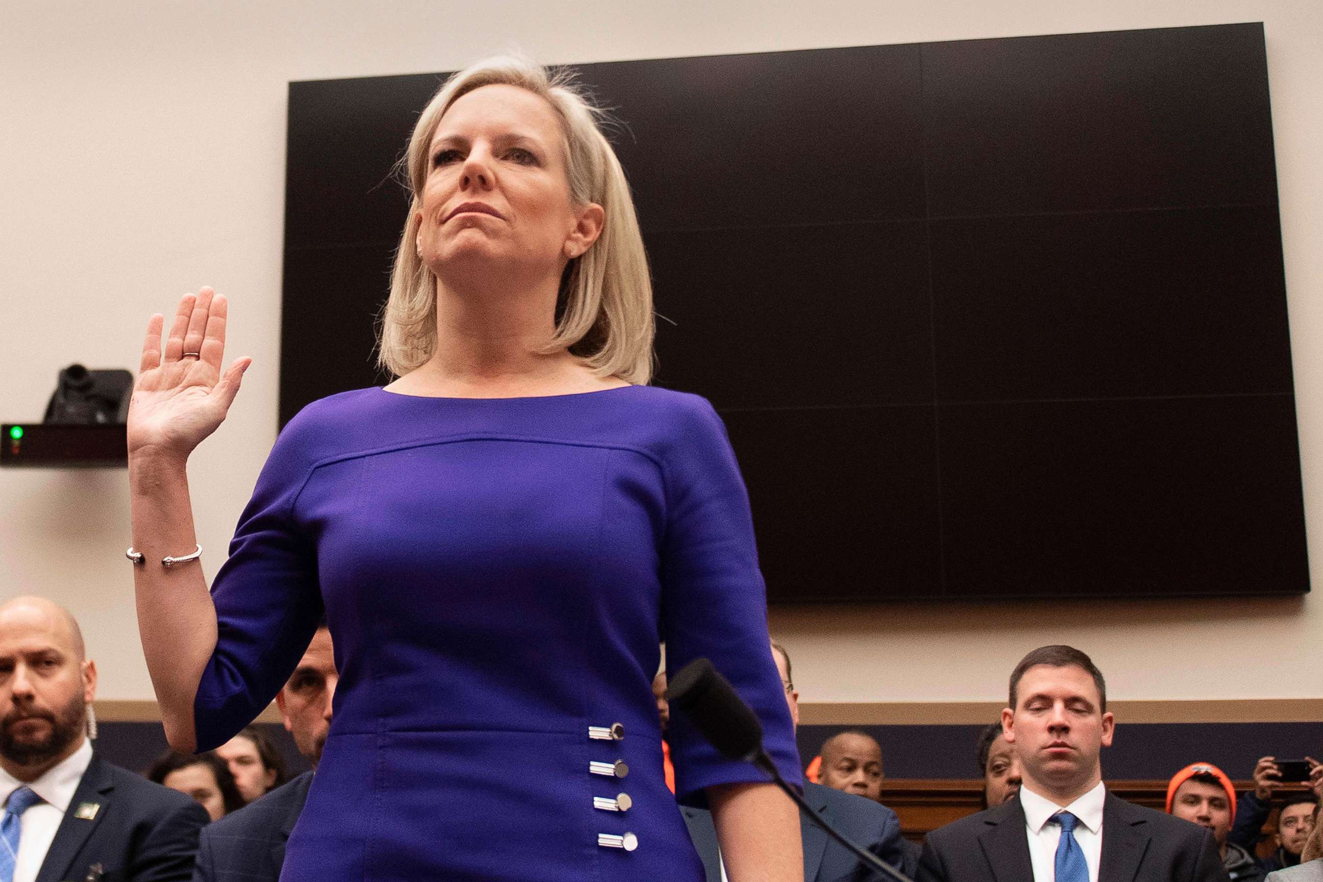 PHOTO: Secretary of Homeland Security Kirstjen Nielsen is sworn in ahead of her testimony to the Judiciary Committee on "Homeland Security Oversight" in Washington, D.C., Dec. 20, 2018.