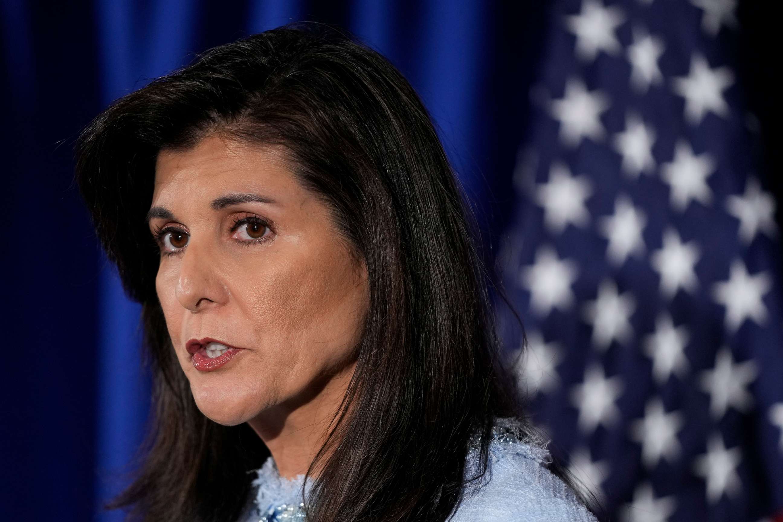 PHOTO: Republican presidential candidate, former ambassador to the United Nations Nikki Haley speaks about her abortion policy, April 25, 2023, in Arlington, Va.