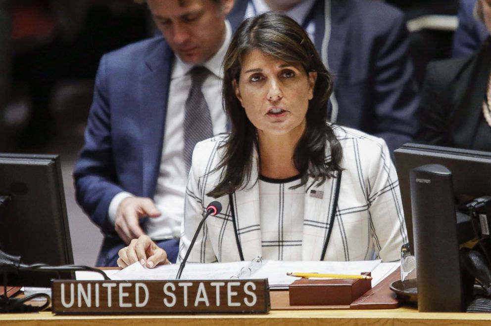 PHOTO: United States Ambassador to the United Nations Nikki Haley attends a UN Security Council session, May 30, 2018, at United Nations headquarters in New York.