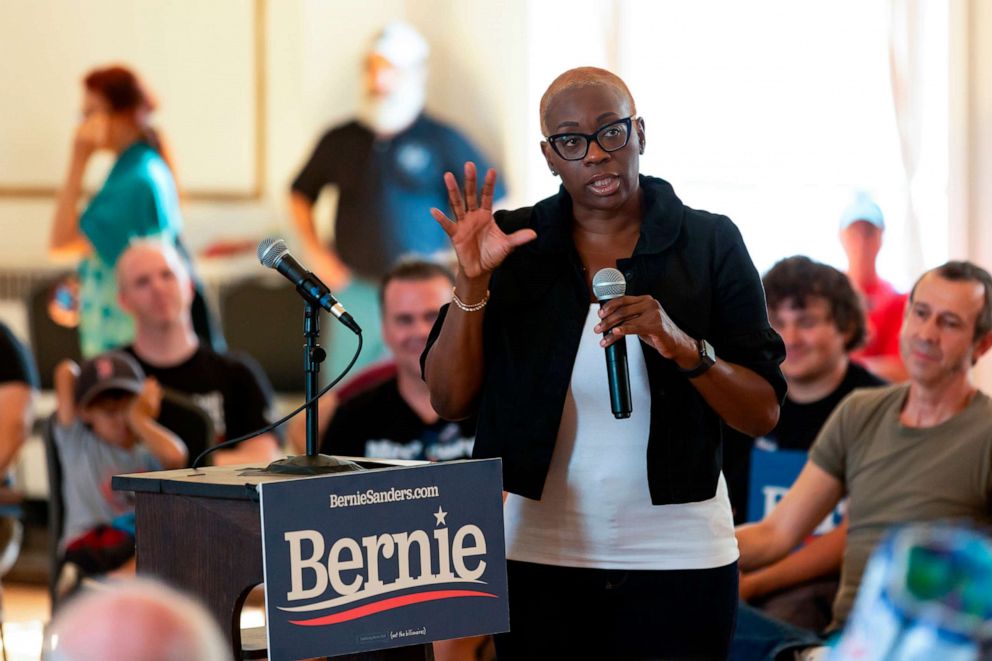 PHOTO: Former Ohio Senator and Bernie Sanders 2020 campaign co-chair Nina Turner speaks in Portland, Maine, Aug. 22, 2019.