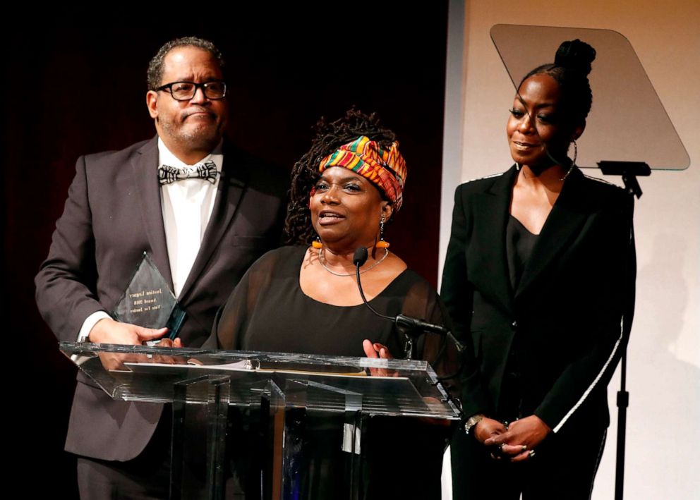 PHOTO: Nkechi Taifa, center, speaks at Vote For Justice: An Evening of Empowerment with activists and artists at the Newseum, May 9, 2018, in Washington.