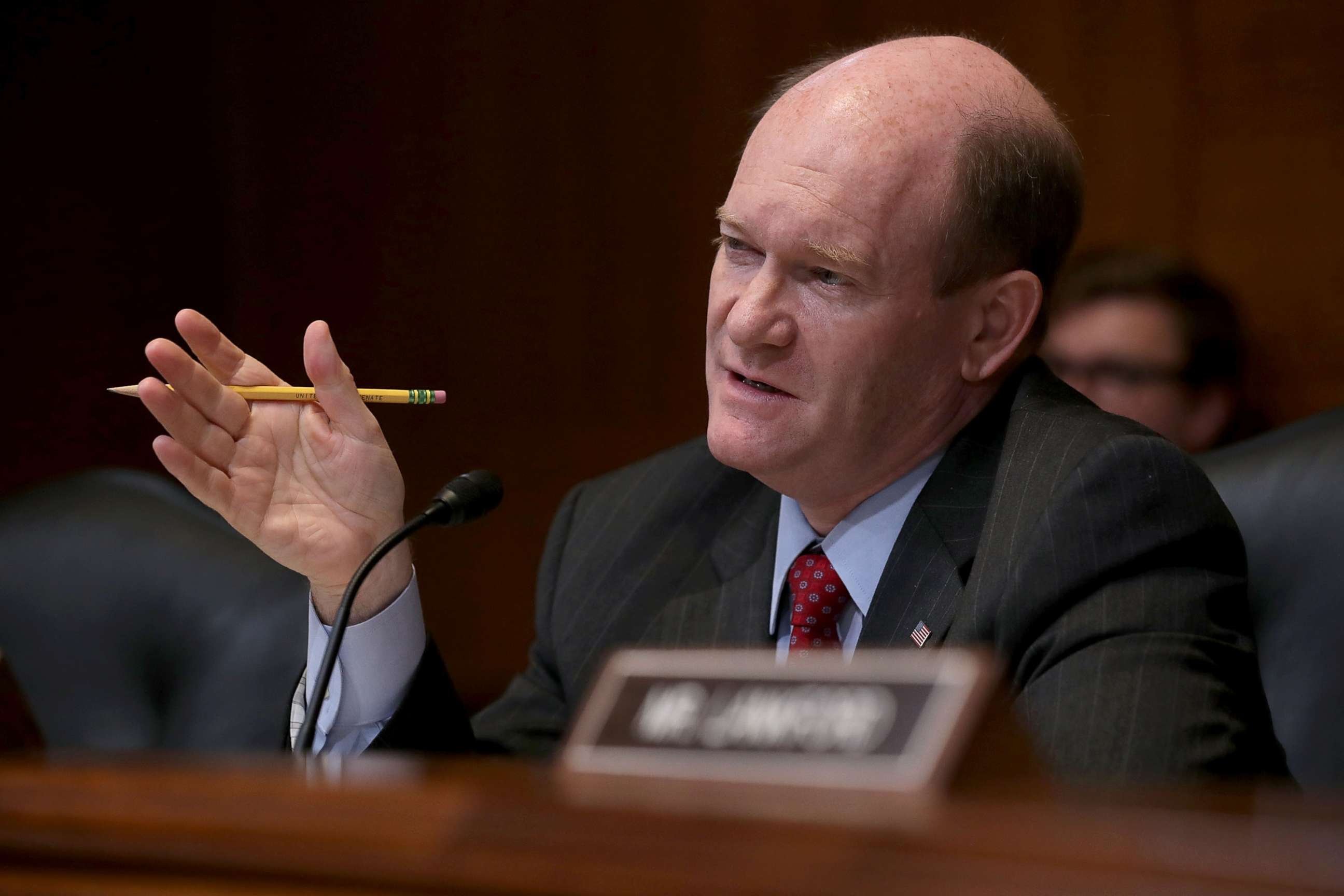 PHOTO: Senator Chris Coons, ranking member of the Senate Appropriations Committee's Financial Services and General Government Subcommittee during a hearing, May 22, 2018 in Washington, DC.