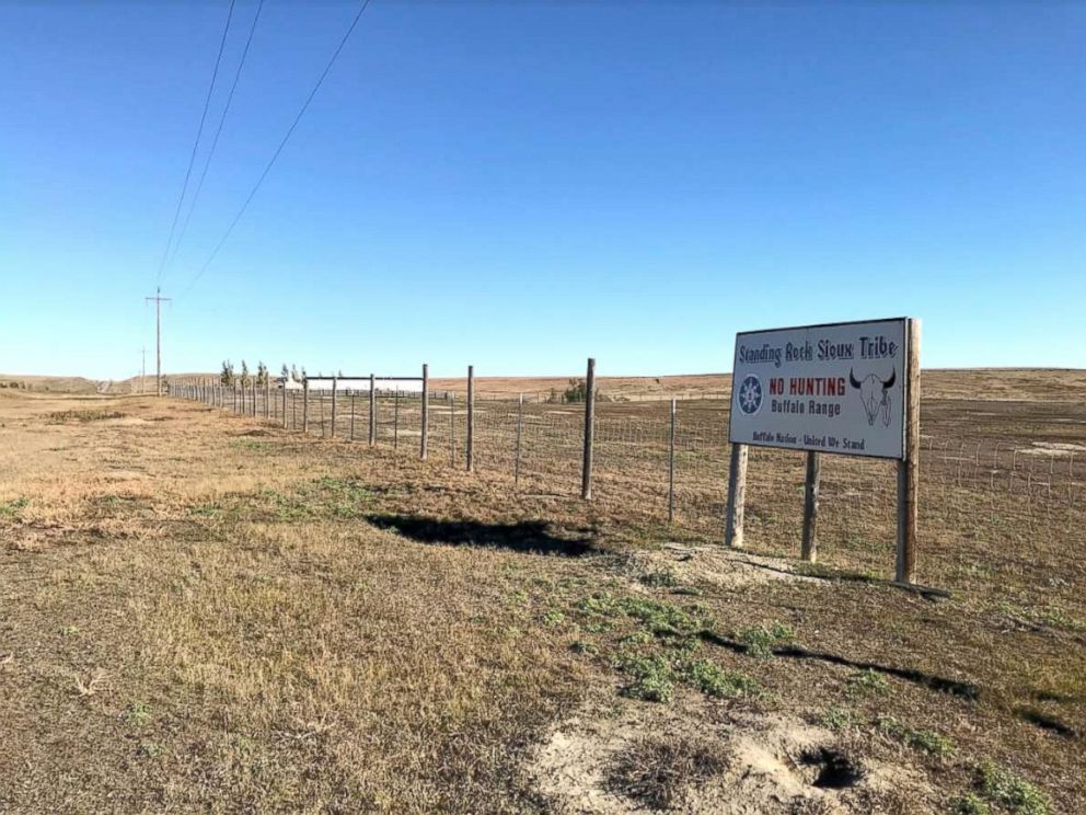 PHOTO: A sign warns passersby not to hunt in a buffalo range on the Standing Rock Indian Reservation near Fort Yates, N.D.