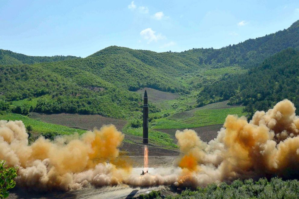 PHOTO: A Hwasong-14 intercontinental ballistic missile, ICBM, launches off in North Korea.