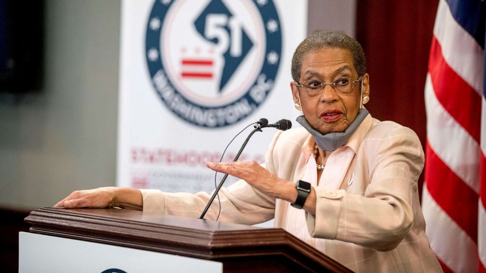 PHOTO: Delegate Eleanor Holmes Norton, D-D.C., speaks at a news conference on District of Columbia statehood on Capitol Hill, June 16, 2020.