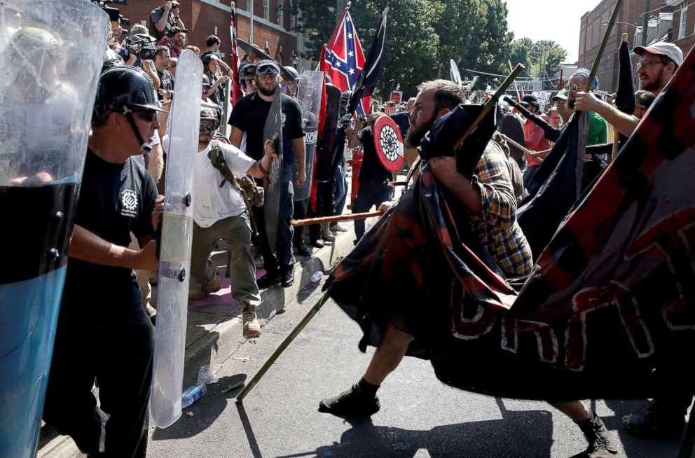 PHOTO: White nationalists clash with counter protesters at a rally in Charlottesville, Virginia, Aug. 12, 2017.