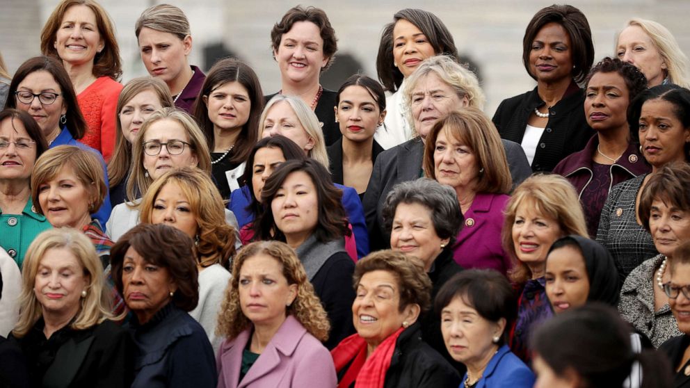 PHOTO: House Democratic women pose for a portrait in front of the Capitol in Washington, Jan. 04, 2019.