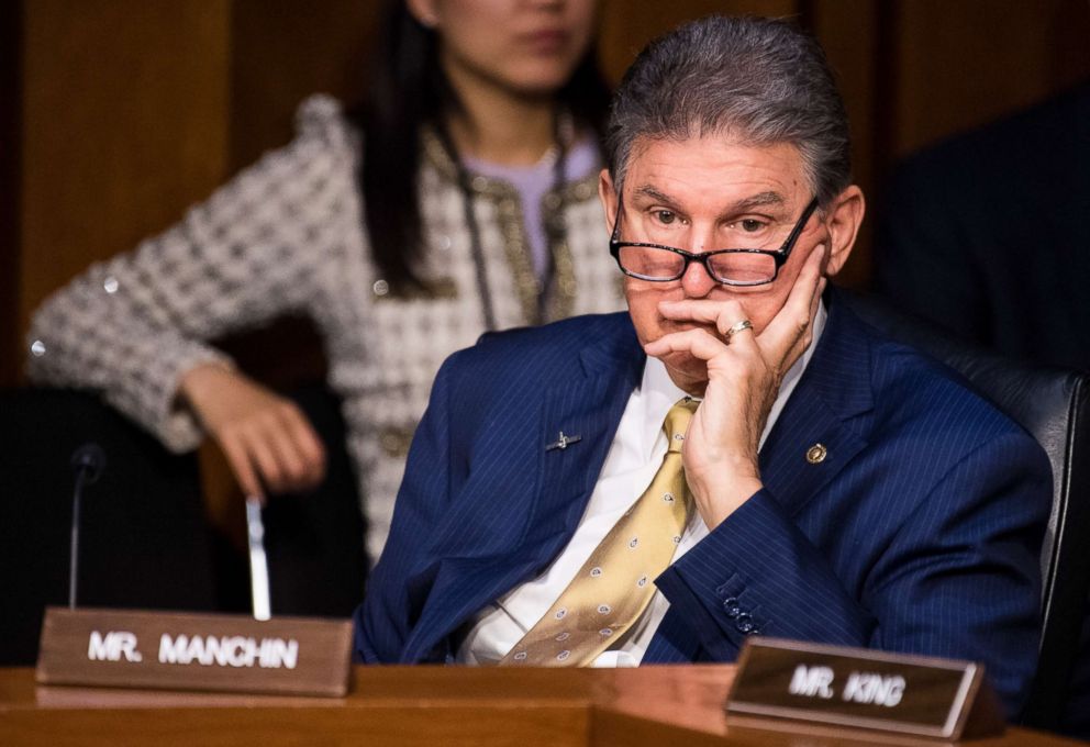 PHOTO: Sen. Joe Manchin, D-W. Va., listens during the Senate (Select) Intelligence Committee confirmation hearing for Gina Haspel, nominee to be director of the Central Intelligence Agency, May 9, 2018.