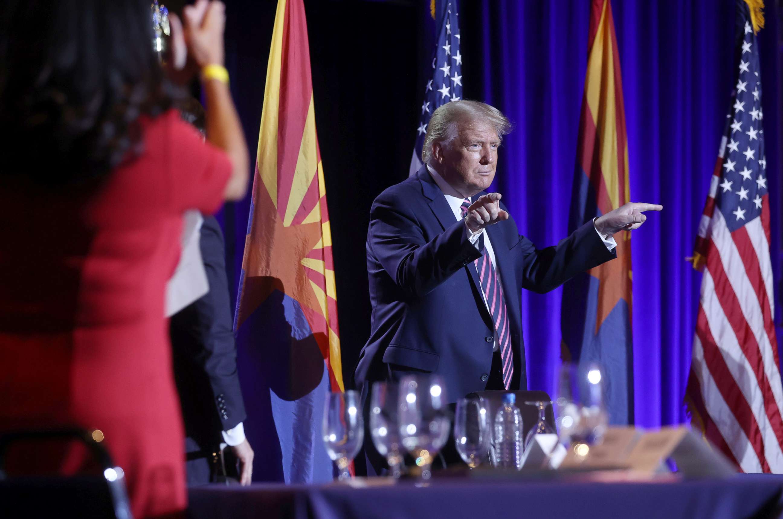 PHOTO: President Donald Trump gestures during a campaign event at the Arizona Grand Resort and Spa in Phoenix, Ariz., Sept. 14, 2020.