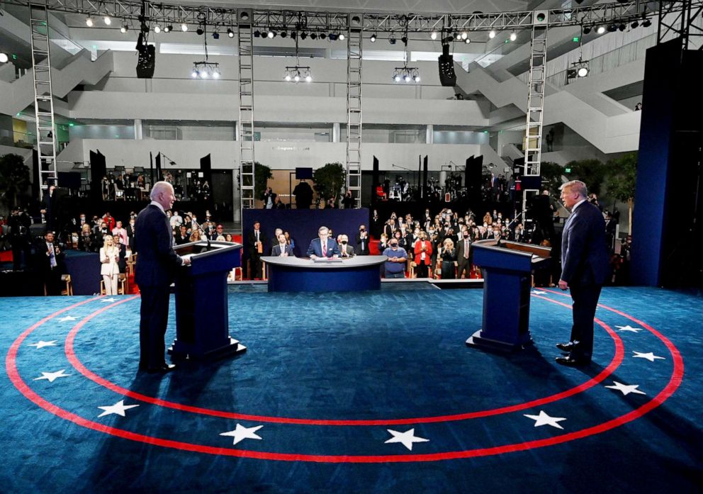 PHOTO: President Donald Trump and former Vice President Democratic presidential nominee Joe Biden participate in the first presidential debate in Cleveland, Sept. 29, 2020.