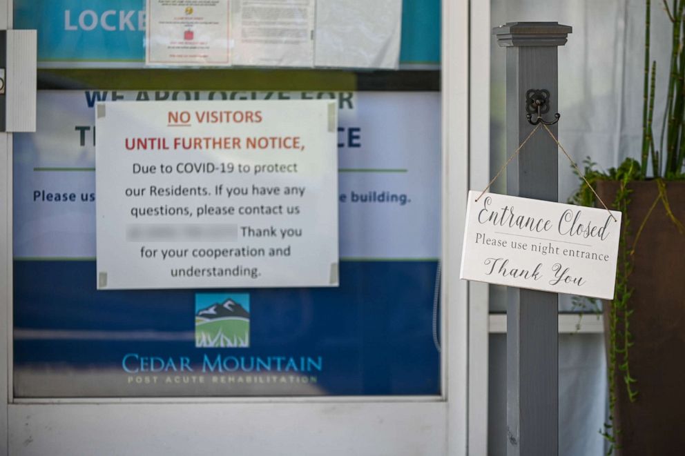 PHOTO: General overall view of Cedar Mountain Post Acute senior living center, April 1, 2020, in Yucaipa, Calif. 