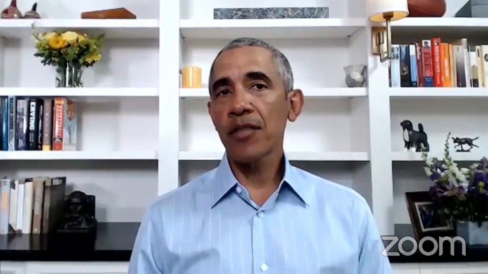 PHOTO: In a screengrab from the Obama Foundation, former US President Barack Obama participates in a virtual town hall on June 3, 2020.