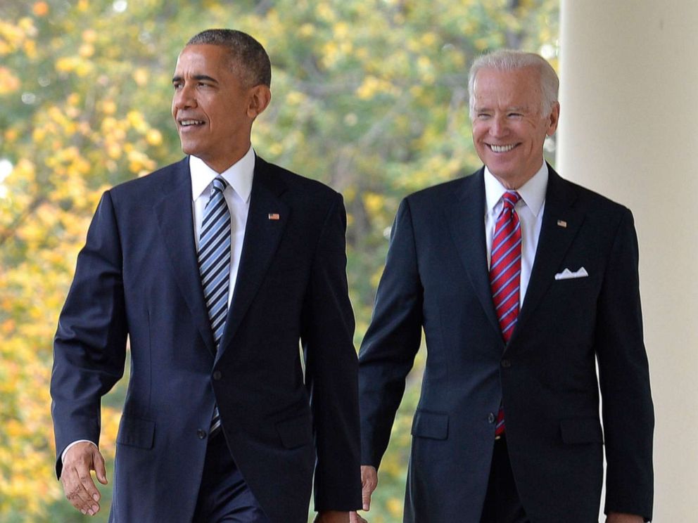 PHOTO: President Barack Obama (L) walks out of the Oval Office with Vice President Joe Biden to make remarks on Republican President-elect Donald J. Trumps presidential victory, at the White House, November 9, 2016, in Washington, D.C.