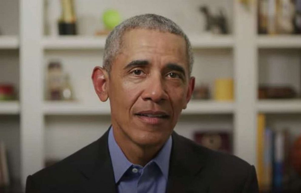 PHOTO: A screen grab from a video released by BidenForPresident shows former President Barack Obama endorsing Joe Bidens White House bid through a video message on April 14, 2020.