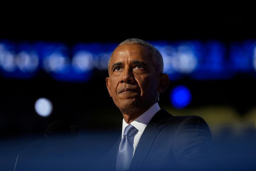 PHOTO: Former President Barack Obama speaks during the Democratic National Convention, Aug. 20, 2024, in Chicago. 