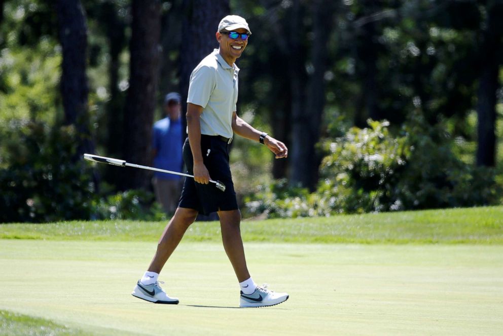 PHOTO: In this Aug. 7, 2016, file photo, President Barack Obama smiles after putting on the first green at Farm Neck Golf Club during his annual summer vacation on Martha's Vineyard, in Oak Bluffs, Mass.