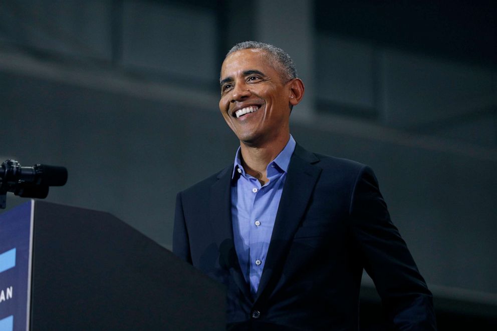 PHOTO: Former President Barack Obama speaks at a rally to support Michigan democratic candidates, Oct. 26, 2018, in Detroit.