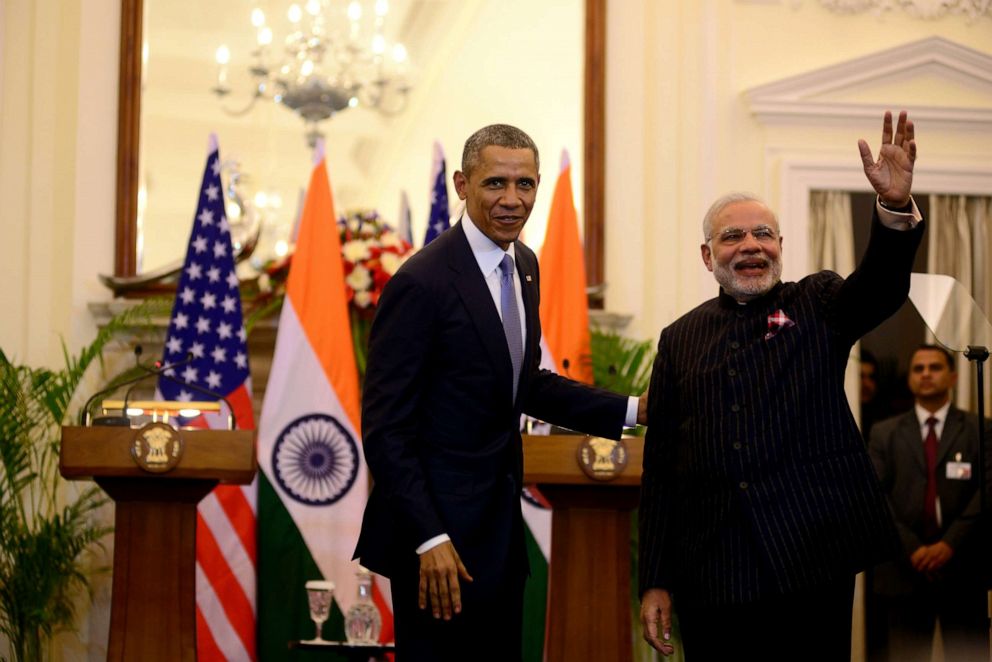 PHOTO: Prime Minister Narendra Modi and President Barack Obama during a meeting at Hyderabad House, Jan. 25, 2015, in New Delhi, India.