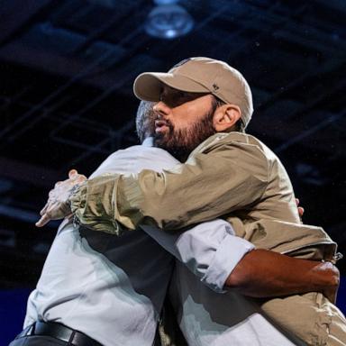 Rapper Eminem took the stage in his home state of Michigan to introduce former President Barack Obama at a campaign event for Vice President Kamala Harris.