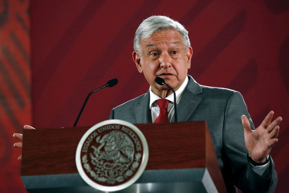 PHOTO: Mexico's President Andres Manuel Lopez Obrador said Mexico will not respond to President Donald Trump's threat of coercive tariffs during his daily morning press conference at the National Palace, in Mexico City, May 31, 2019.