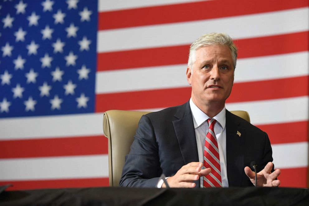 PHOTO: National Security Advisor Robert O'Brien attends a briefing on Enhanced Narcotics Operations at the US Southern Command in Doral, Florida, on July 10, 2020.