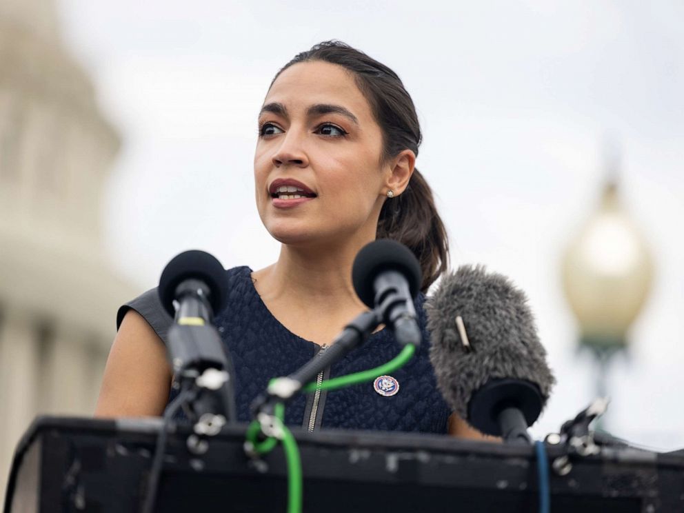 PHOTO: File image of Rep. Alexandria Ocasio-Cortez (D-NY) speaking in front of the U.S. Capitol on July 28, 2022 in Washington, D.C.