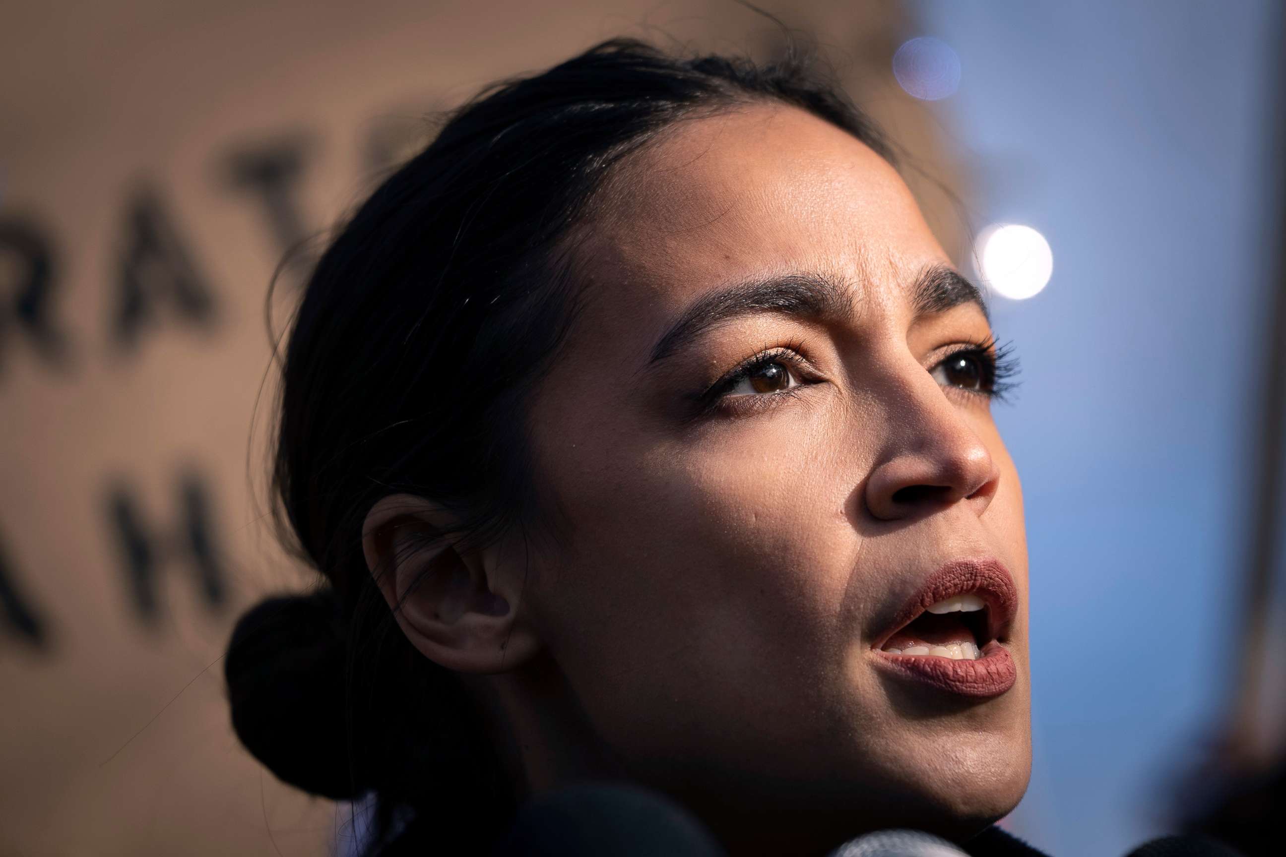PHOTO: Rep. Alexandria Ocasio-Cortes speaks at a rally outside the U.S. Capitol  Dec. 7, 2021 in Washington, D.C. 