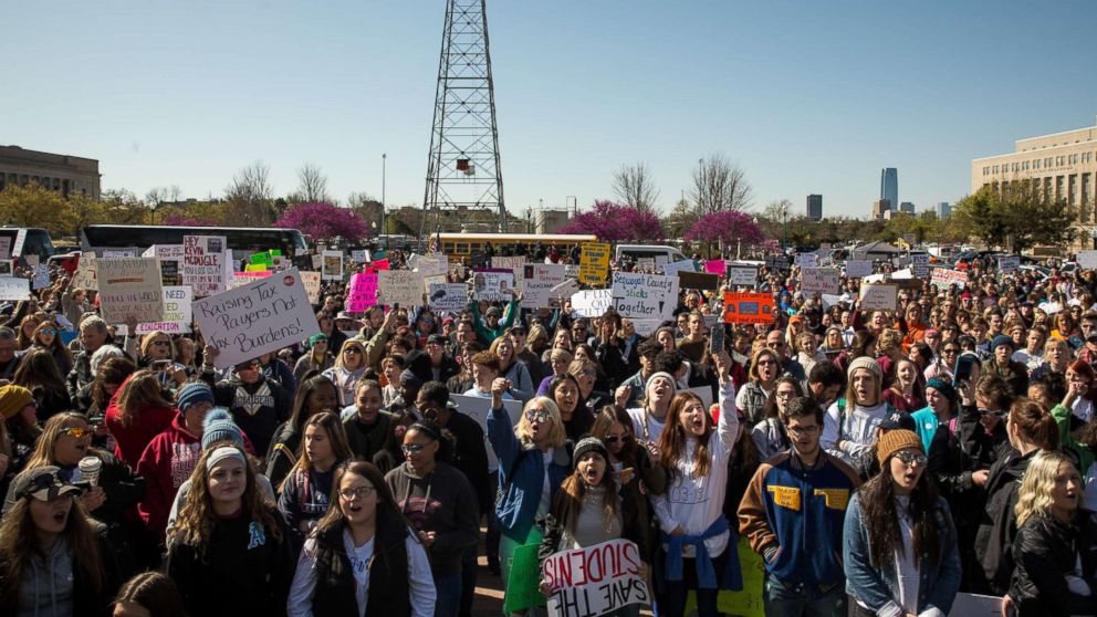 Thousands rallied at the Oklahoma state Capitol building during the third day of a statewide education walkout, April 4, 2018, in Oklahoma City, Oklahoma.