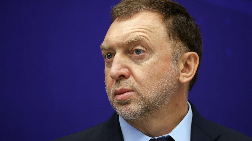 PHOTO: In this June 4, 2021 file photo Oleg Deripaska listens during a panel session in St. Petersburg, Russia.