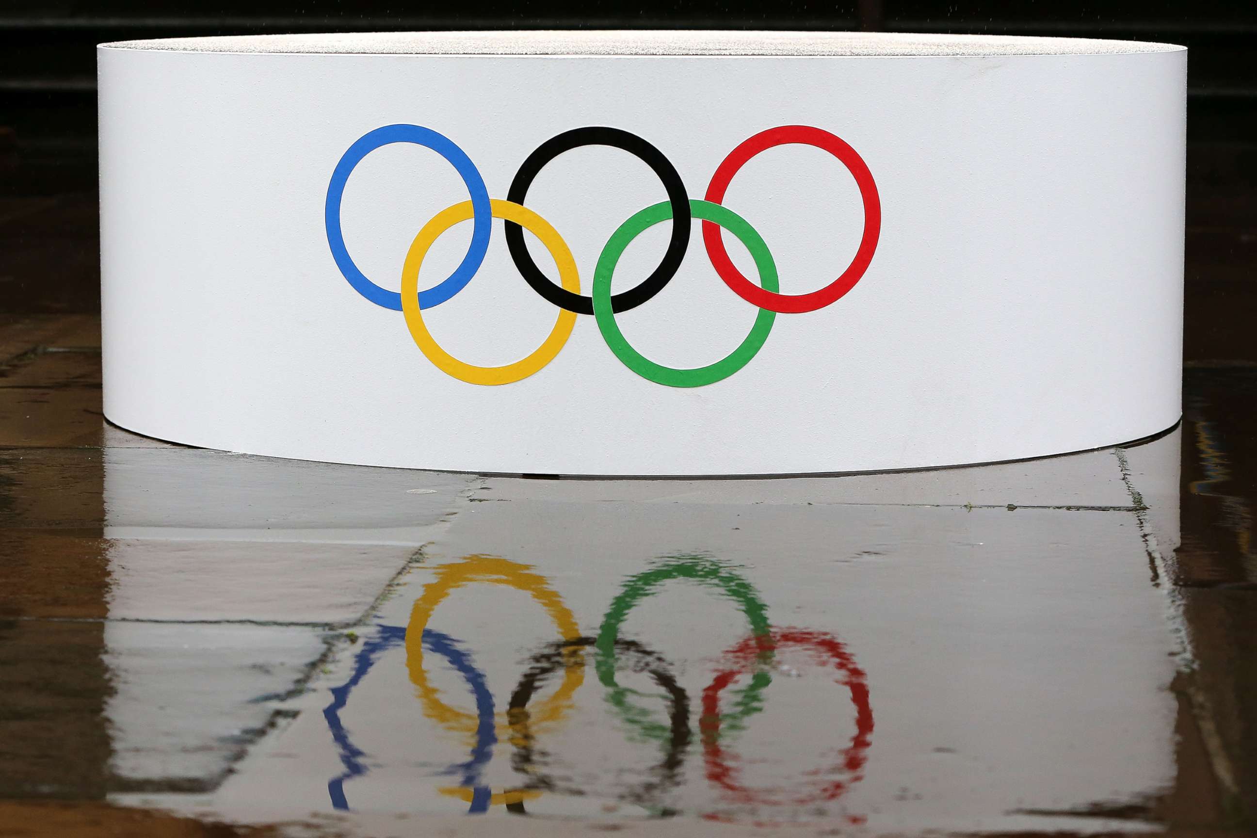 PHOTO: In this June 17, 2016, file photo, the Olympic rings are seen at a presentation in Melbourne, Australia.
