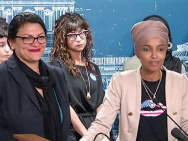 PHOTO: Rep. Rashida Tlaib and Rep. Ilhan Omar hold press conference on the ban preventing them from traveling to Israel, Aug. 18, 2019, in St Paul, Minn.