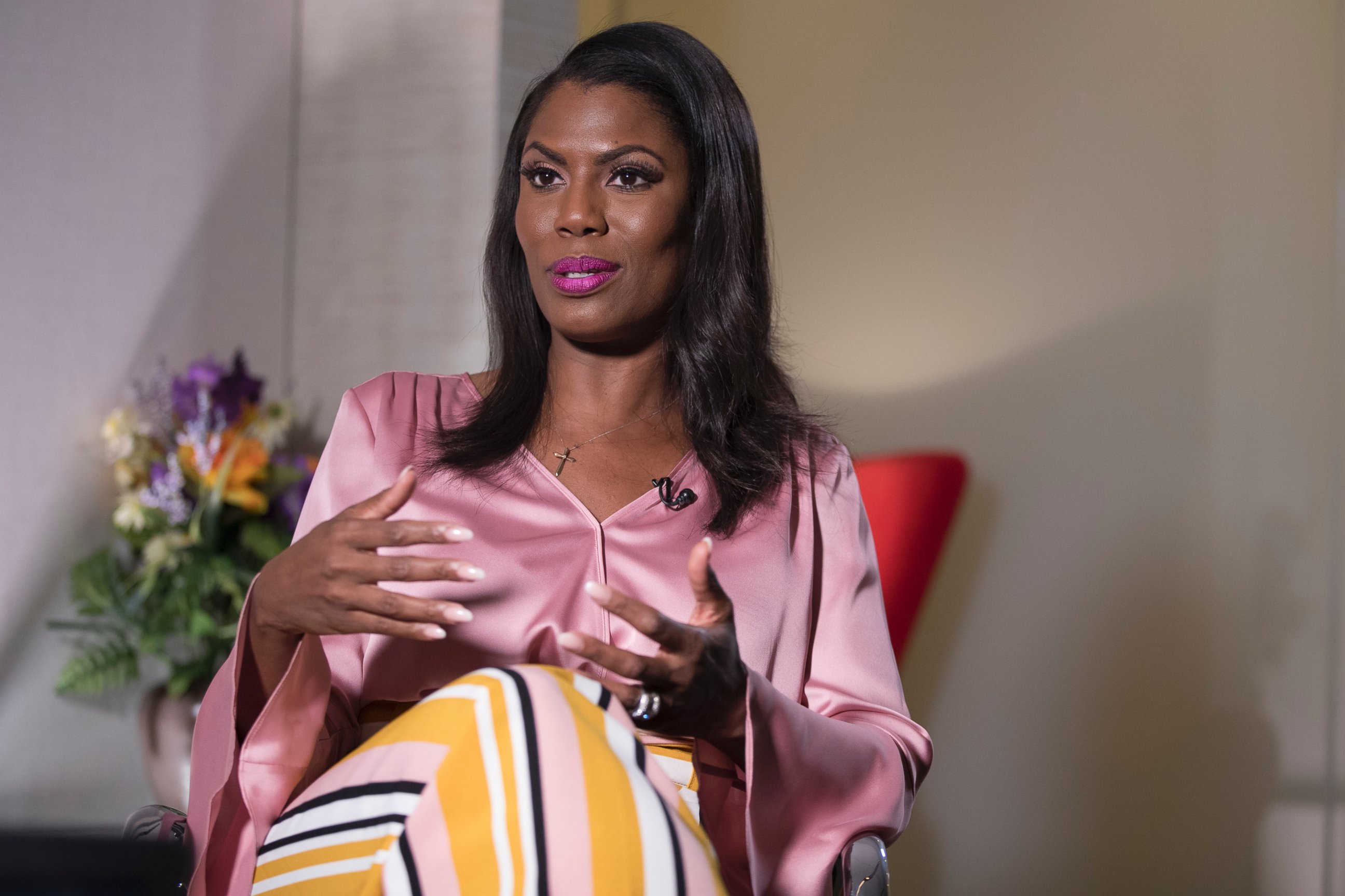 Former White House staffer Omarosa Manigault Newman speaks during an interview with The Associated Press, Tuesday, Aug. 14, 2018, in New York.