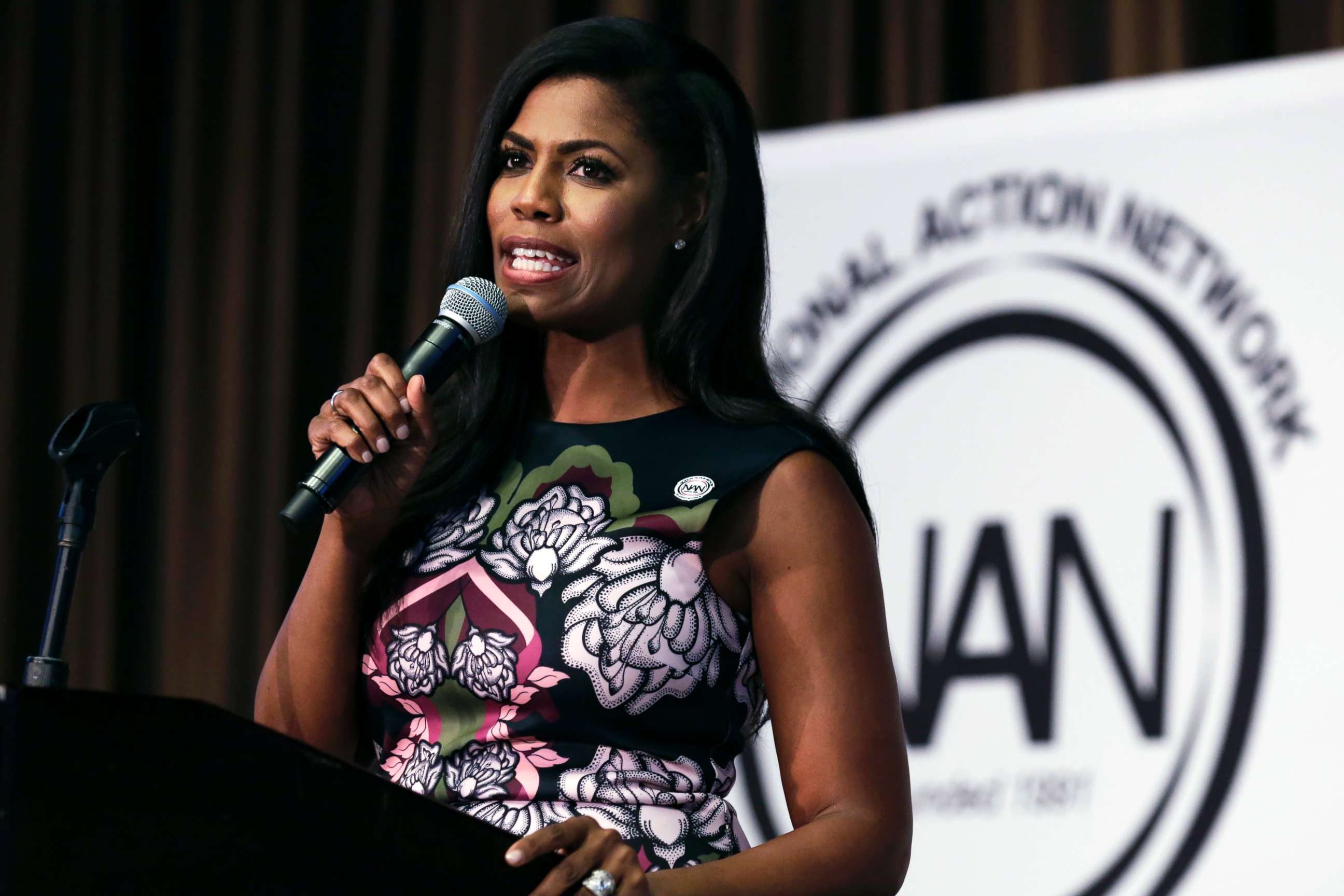 PHOTO: Omarosa Manigault speaks at the Women's Power Luncheon of the 2017 National Action Network convention in New York, April 27, 2017.