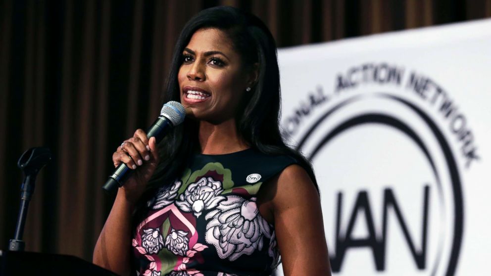 PHOTO: Omarosa Manigault speaks at the Women's Power Luncheon of the 2017 National Action Network convention in New York, April 27, 2017.
