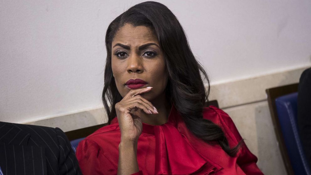 PHOTO: Then Director of Communications for the White House Public Liaison Office Omarosa Manigault Newman listens during the daily press briefing at the White House, Oct. 27, 2017, in Washington, DC.