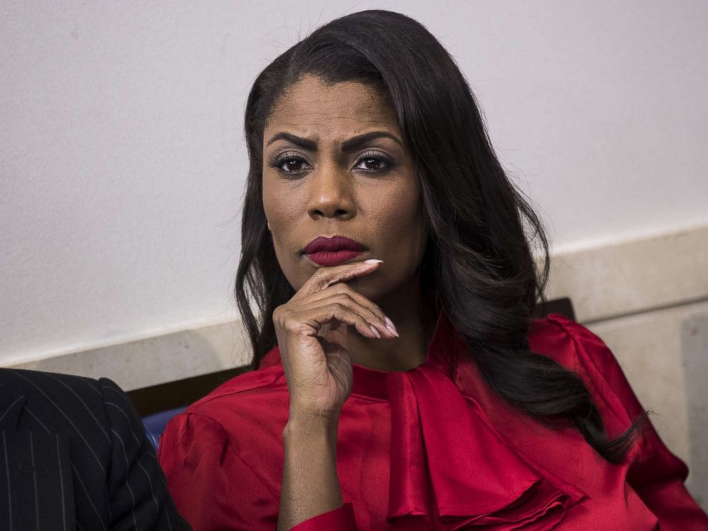 PHOTO: Then Director of Communications for the White House Public Liaison Office Omarosa Manigault Newman listens during the daily press briefing at the White House, Oct. 27, 2017, in Washington, DC.