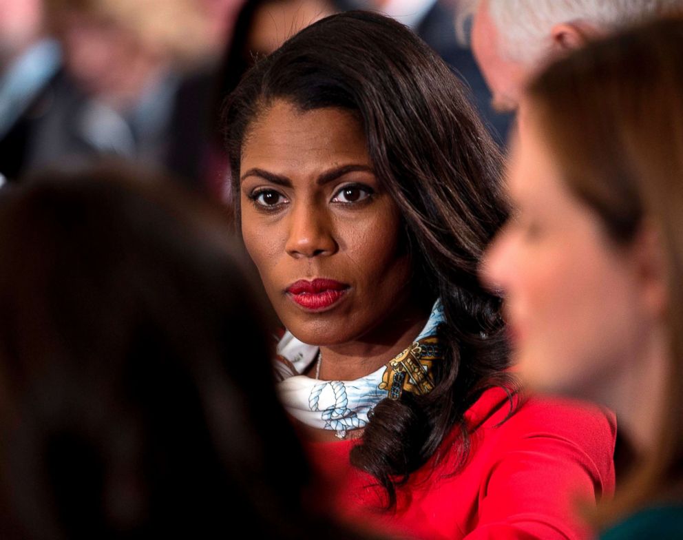 PHOTO: Omarosa Manigault Newman, White House Director of Communications for the Office of Public Liaison, waits to hear the President speak on combatting drug demand and the opioid crisis in the East Room of the White House, Oct. 26, 2017.