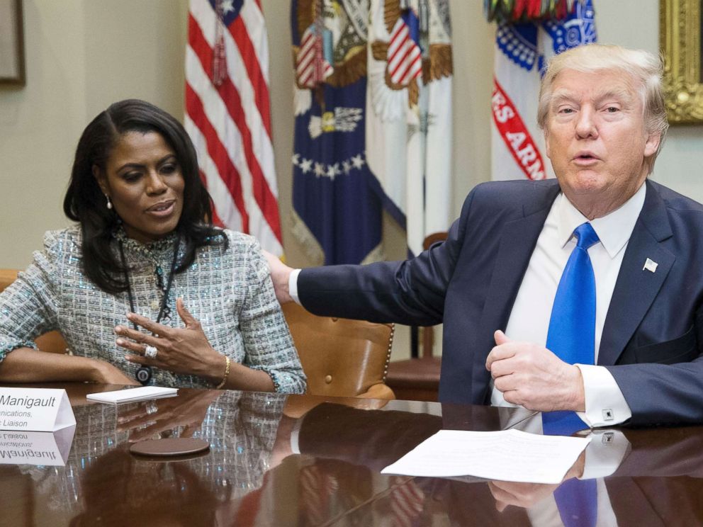 PHOTO: President Donald Trump speaks beside Omarosa Manigault-Newman during a meeting on African American History Month in the Roosevelt Room of the White House, Feb. 1, 2017.