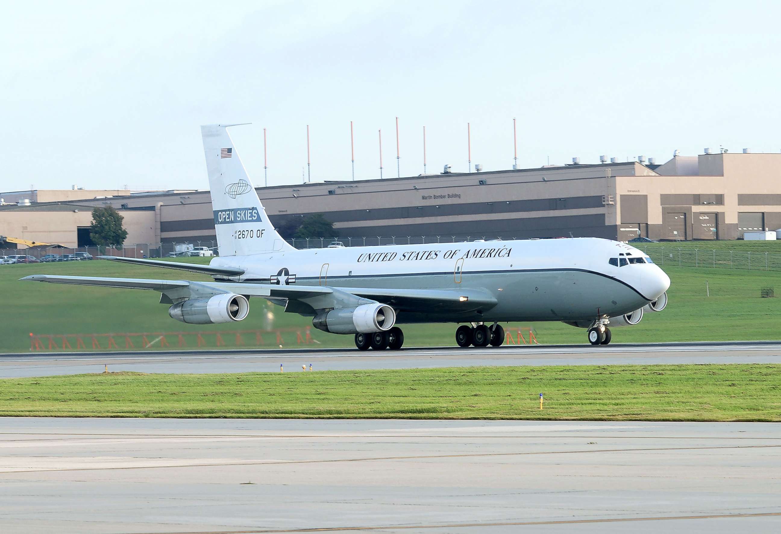 PHOTO: An OC-135 Open Skies aircraft takes off Sept. 14, 2018, from the flight line at Offutt Air Force Base, Nebraska