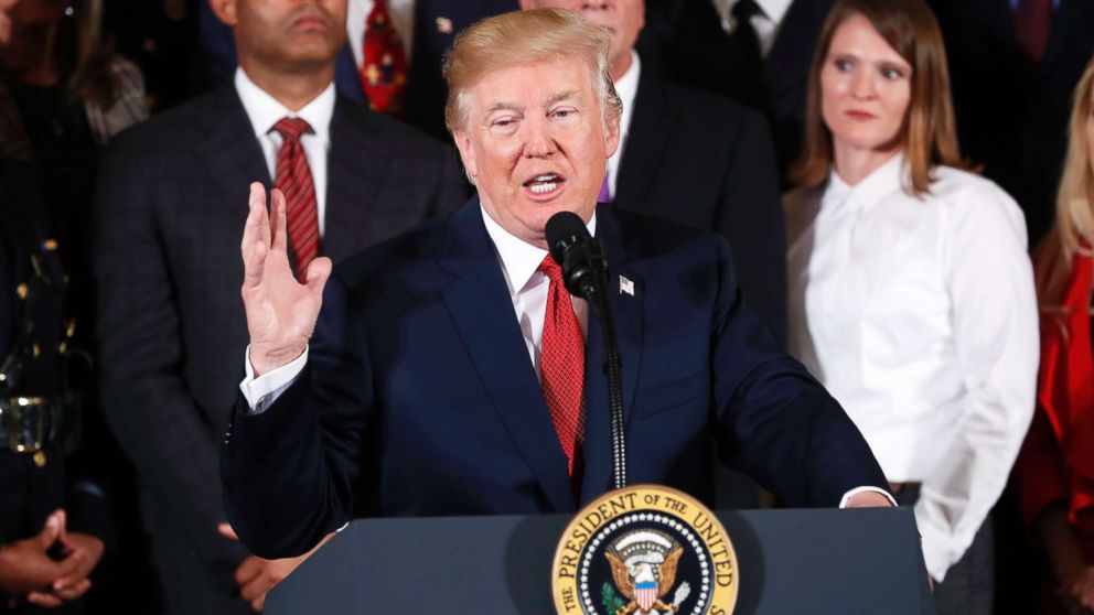 President Donald Trump speaks during an event to declare the opioid crisis a national public health emergency in the East Room of the White House, Oct. 26, 2017.