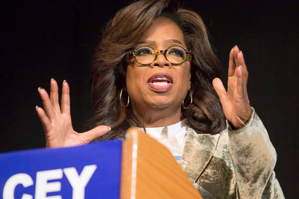 PHOTO: Oprah Winfrey speaks to a crowd during a town hall conversation for gubernatorial candidate Stacey Abrams at the Cobb Civic Center's Jennie T. Anderson Theatre in Marietta, Ga., Nov. 1, 2018.