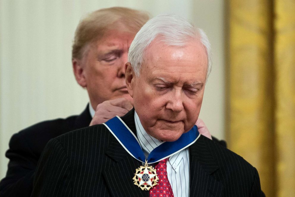 PHOTO: President Donald Trump awards Sen. Orrin Hatch the Medal of Freedom during a ceremony in the East Room of the White House, Nov. 16, 2018.