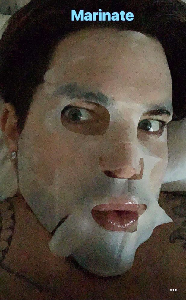 PHOTO: Adam Lambert shows off a sheet mask selfie ahead of the Oscars.