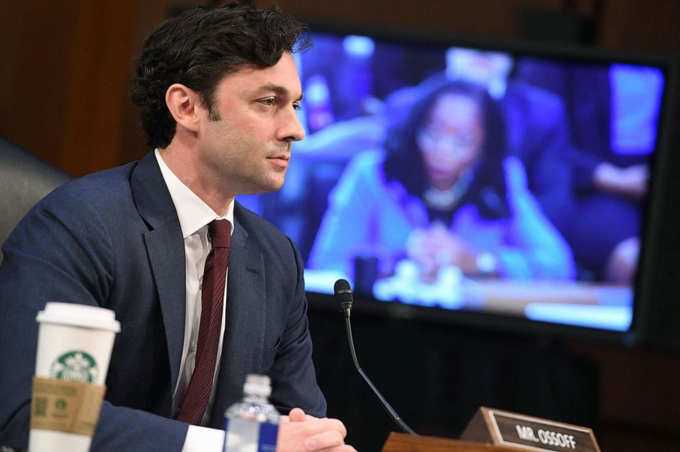 PHOTO: Senator Jon Ossoff listens to Judge Ketanji Brown Jackson during the third day of a Senate Judiciary Committee confirmation hearing on Capitol Hill in Washington, D.C., March 23, 2022.