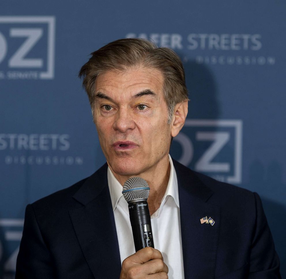 PHOTO: Mehmet Oz, Republican Senate candidate for Pennsylvania, speaks during a community discussion on safer streets in Duquesne, Penn., Sept. 30, 2022.