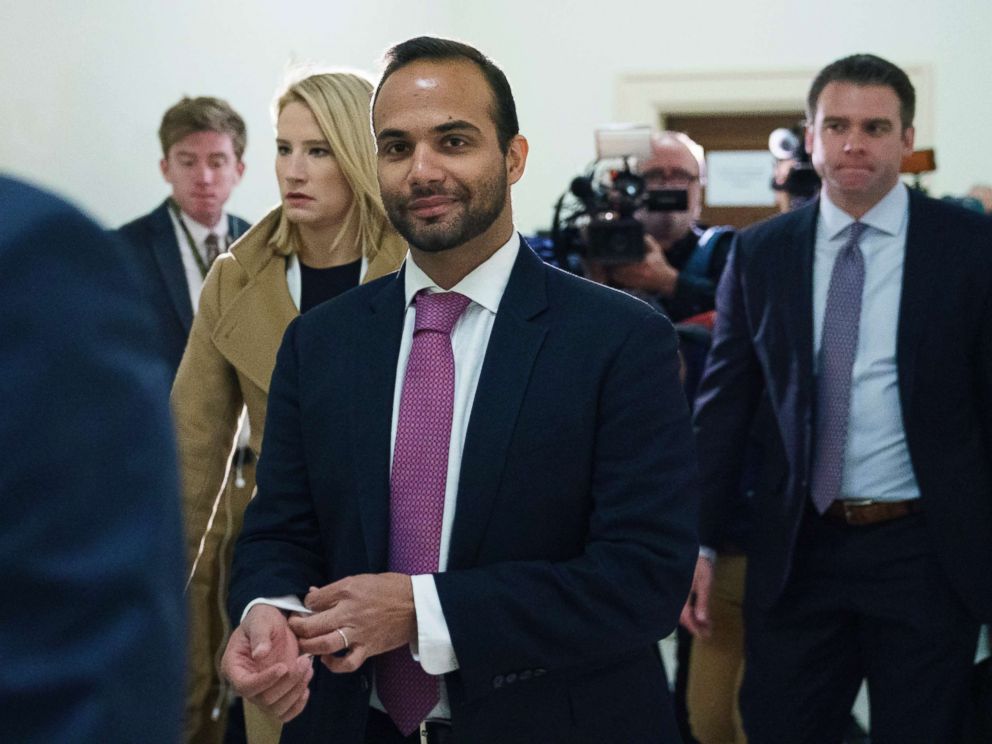 PHOTO: George Papadopoulos, the former Trump campaign adviser who triggered the Russia investigation, arrives for his first appearance before congressional investigators, on Capitol Hill, Oct. 25, 2018.