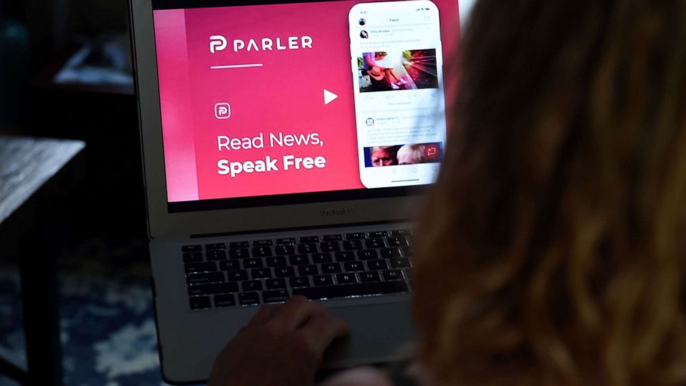 PHOTO: The social media website Parler is displayed on a computer screen in Arlington, Va., July 2, 2020.