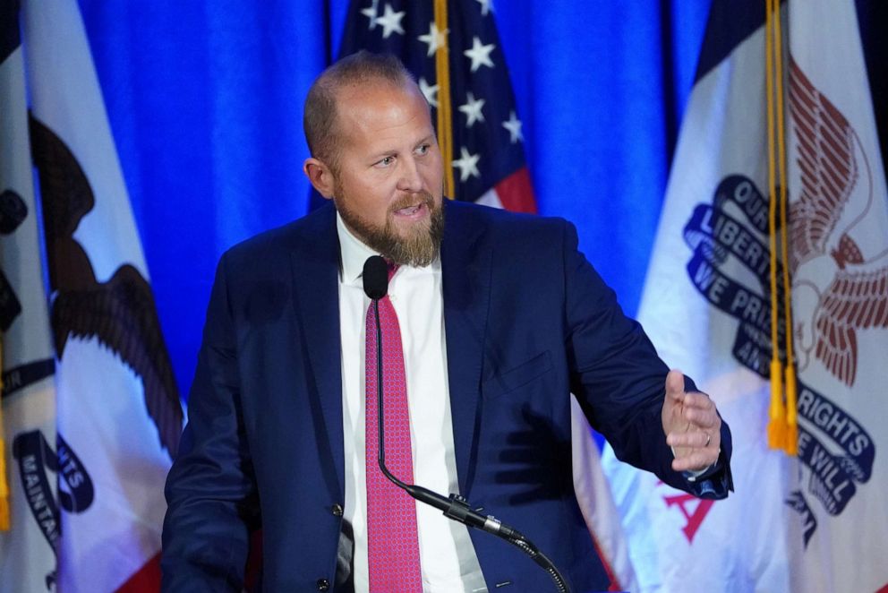 PHOTO: Campaign manager for the Trump 2020 reelection campaign Brad Parscale speaks at a press conference in Des Moines, Iowa, Feb. 3, 2020.